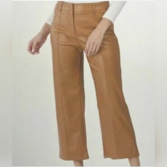 7 for all mankind Faux Leather Wide Leg Cropped Pants Saddle Tan Size M - Picture 1 of 9